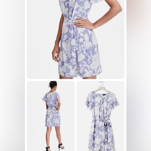 Banana Republic NWT Blue Lavender Flutter Sleeve Mini Dress size XSP - Picture 2 of 10